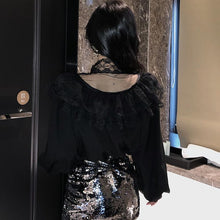 Load image into Gallery viewer, Lace Stitching Ruffles Blouse Shirt - Pretty Fashionation