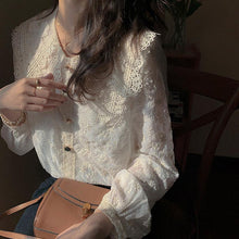 Load image into Gallery viewer, Vintage Chiffon Lace French Peter Pan Collar Blouse - Pretty Fashionation