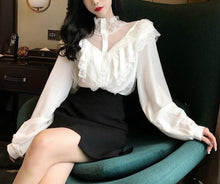 Load image into Gallery viewer, Lace Stitching Ruffles Blouse Shirt - Pretty Fashionation