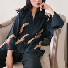 Load image into Gallery viewer, Vintage Kimono Style Japanese Cranes Shirt Blouse - Pretty Fashionation