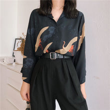 Load image into Gallery viewer, Vintage Kimono Style Japanese Cranes Shirt Blouse - Pretty Fashionation