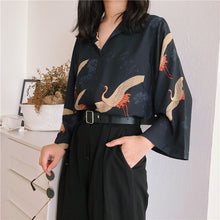 Load image into Gallery viewer, Vintage Kimono Style Japanese Cranes Shirt Blouse - Pretty Fashionation