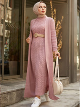 Load image into Gallery viewer, Two Piece Modest Knitwear Dress Cardigan Set