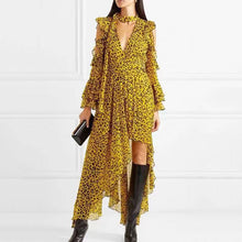 Load image into Gallery viewer, Vintage Asymmetrical Leopard Off Shoulder Backless Dress - Pretty Fashionation