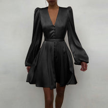 Load image into Gallery viewer, Satin Fit and Flare Lantern Sleeve Empire Dress