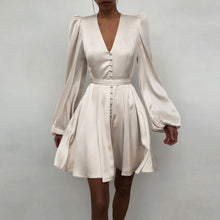 Load image into Gallery viewer, Satin Fit and Flare Lantern Sleeve Empire Dress
