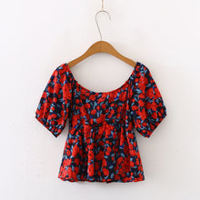 Load image into Gallery viewer, Floral High Waist Puff Sleeves Ruffles Blouse - Pretty Fashionation