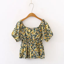 Load image into Gallery viewer, Floral High Waist Puff Sleeves Ruffles Blouse - Pretty Fashionation