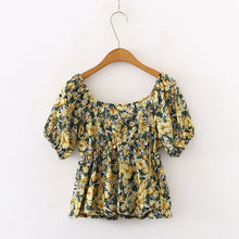 Load image into Gallery viewer, Floral High Waist Puff Sleeves Ruffles Blouse - Pretty Fashionation