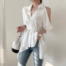 Load image into Gallery viewer, Hollow Out Tie-Waist Shirt Blouse - Pretty Fashionation