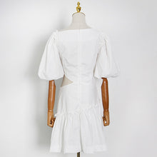 Load image into Gallery viewer, Designer Asymmetric Skew Collar Puff Sleeve Mini Dress - Pretty Fashionation