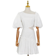 Load image into Gallery viewer, Designer Asymmetric Skew Collar Puff Sleeve Mini Dress - Pretty Fashionation