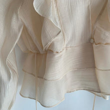 Load image into Gallery viewer, Ruffled Deep V-neck Silk Vintage Chiffon Blouse - Pretty Fashionation