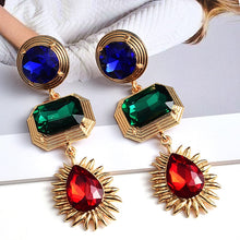 Load image into Gallery viewer, Retro Colorful Crystal Gold Statement Long Drop Earrings - Pretty Fashionation