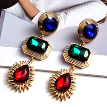 Load image into Gallery viewer, Retro Colorful Crystal Gold Statement Long Drop Earrings - Pretty Fashionation