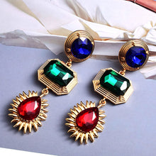 Load image into Gallery viewer, Retro Colorful Crystal Gold Statement Long Drop Earrings - Pretty Fashionation