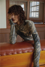 Load image into Gallery viewer, Vintage Renaissance Bodycon Print Top Turtleneck