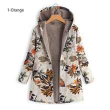 Load image into Gallery viewer, Vintage Fleece Loose Hooded Floral Parka Coat