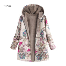 Load image into Gallery viewer, Vintage Fleece Loose Hooded Floral Parka Coat