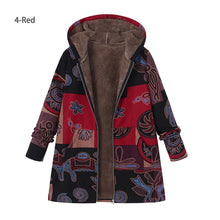 Load image into Gallery viewer, Vintage Fleece Loose Hooded Floral Parka Coat