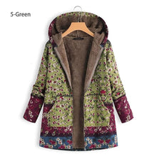 Load image into Gallery viewer, Vintage Fleece Loose Hooded Floral Parka Coat