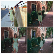 Load image into Gallery viewer, Vintage Boho Floral Green Slit Backless Midi Dress - Pretty Fashionation
