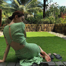 Load image into Gallery viewer, Vintage Boho Floral Green Slit Backless Midi Dress - Pretty Fashionation