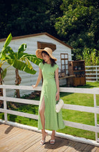 Load image into Gallery viewer, Vintage Boho Floral Green Slit Backless Midi Dress - Pretty Fashionation