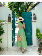 Load image into Gallery viewer, Vintage Boho Floral Green Slit Backless Midi Dress - Pretty Fashionation