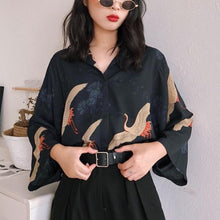 Load image into Gallery viewer, Vintage Kimono Style Japanese Cranes Shirt Blouse - Pretty Fashionation