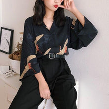 Load image into Gallery viewer, Vintage Kimono Style Japanese Cranes Shirt Blouse - Pretty Fashionation