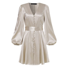 Load image into Gallery viewer, Satin Fit and Flare Lantern Sleeve Empire Dress