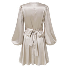 Load image into Gallery viewer, Satin Fit and Flare Lantern Sleeve Empire Dress