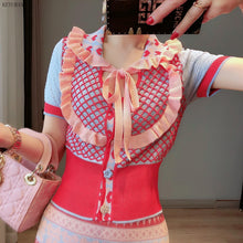Load image into Gallery viewer, Vintage Peter Pan Collar Ruffles Knit Cardigan Sweater
