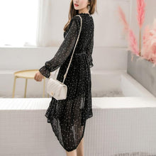 Load image into Gallery viewer, Vintage Black Polka Dot Pleated Chiffon Midi Dress - Pretty Fashionation