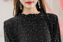 Load image into Gallery viewer, Vintage Black Polka Dot Pleated Chiffon Midi Dress - Pretty Fashionation