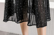 Load image into Gallery viewer, Vintage Black Polka Dot Pleated Chiffon Midi Dress - Pretty Fashionation