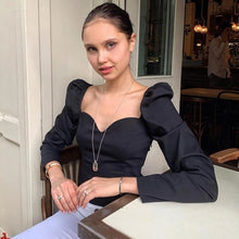 Load image into Gallery viewer, Vintage Puff Sleeve Square V-neck Blouse