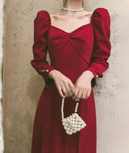 Load image into Gallery viewer, Designer Red Split Puff Sleeve Cocktail Dress