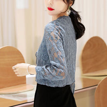 Load image into Gallery viewer, Blue Lace Floral Delicate Blouse - Pretty Fashionation