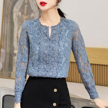 Load image into Gallery viewer, Blue Lace Floral Delicate Blouse - Pretty Fashionation