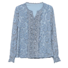 Load image into Gallery viewer, Blue Lace Floral Delicate Blouse - Pretty Fashionation