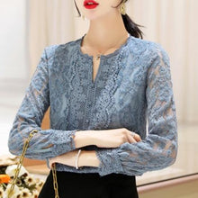 Load image into Gallery viewer, Blue Lace Floral Delicate Blouse - Pretty Fashionation