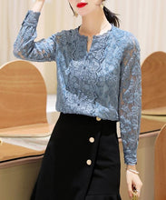 Load image into Gallery viewer, Blue Lace Floral Delicate Blouse - Pretty Fashionation