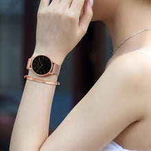 Load image into Gallery viewer, Ariana Black Rose Gold Watch Bracelet Set
