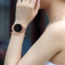 Load image into Gallery viewer, Ariana Black Rose Gold Watch Bracelet Set