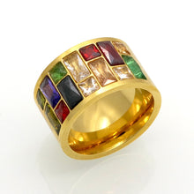 Load image into Gallery viewer, Multicolor Crystal Rainbow Gold Plated Titanium Ring