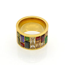 Load image into Gallery viewer, Multicolor Crystal Rainbow Gold Plated Titanium Ring
