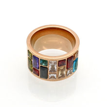 Load image into Gallery viewer, Multicolor Crystal Rainbow Gold Plated Titanium Ring