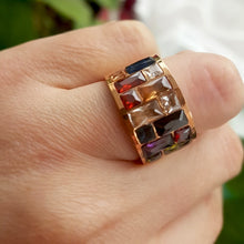 Load image into Gallery viewer, Multicolor Crystal Rainbow Gold Plated Titanium Ring